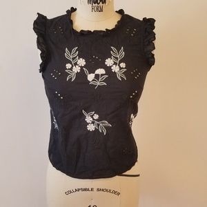 Black blouse with floral embroidery